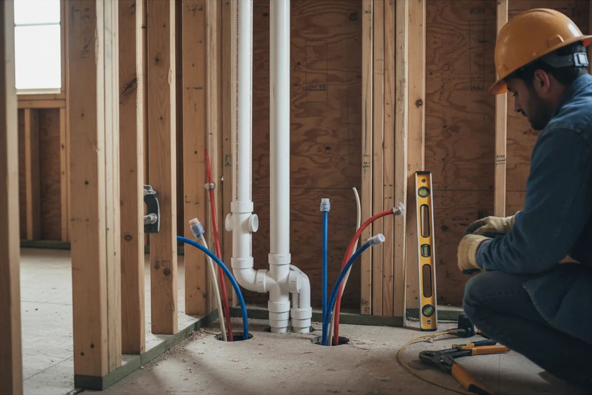 Drain and supply rough-in during Leak Detection in Plainville